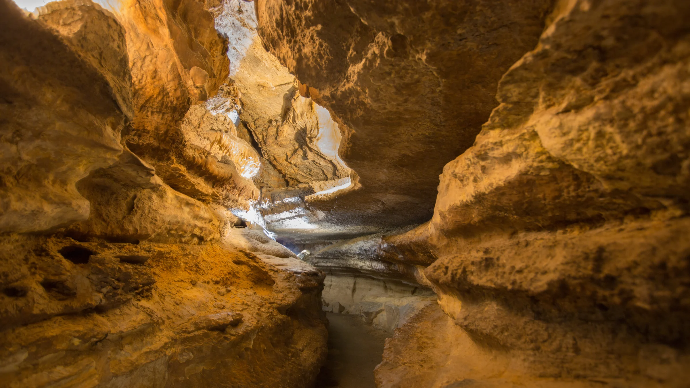 The warm illuminated caverns at Ruby Falls near Chattanooga