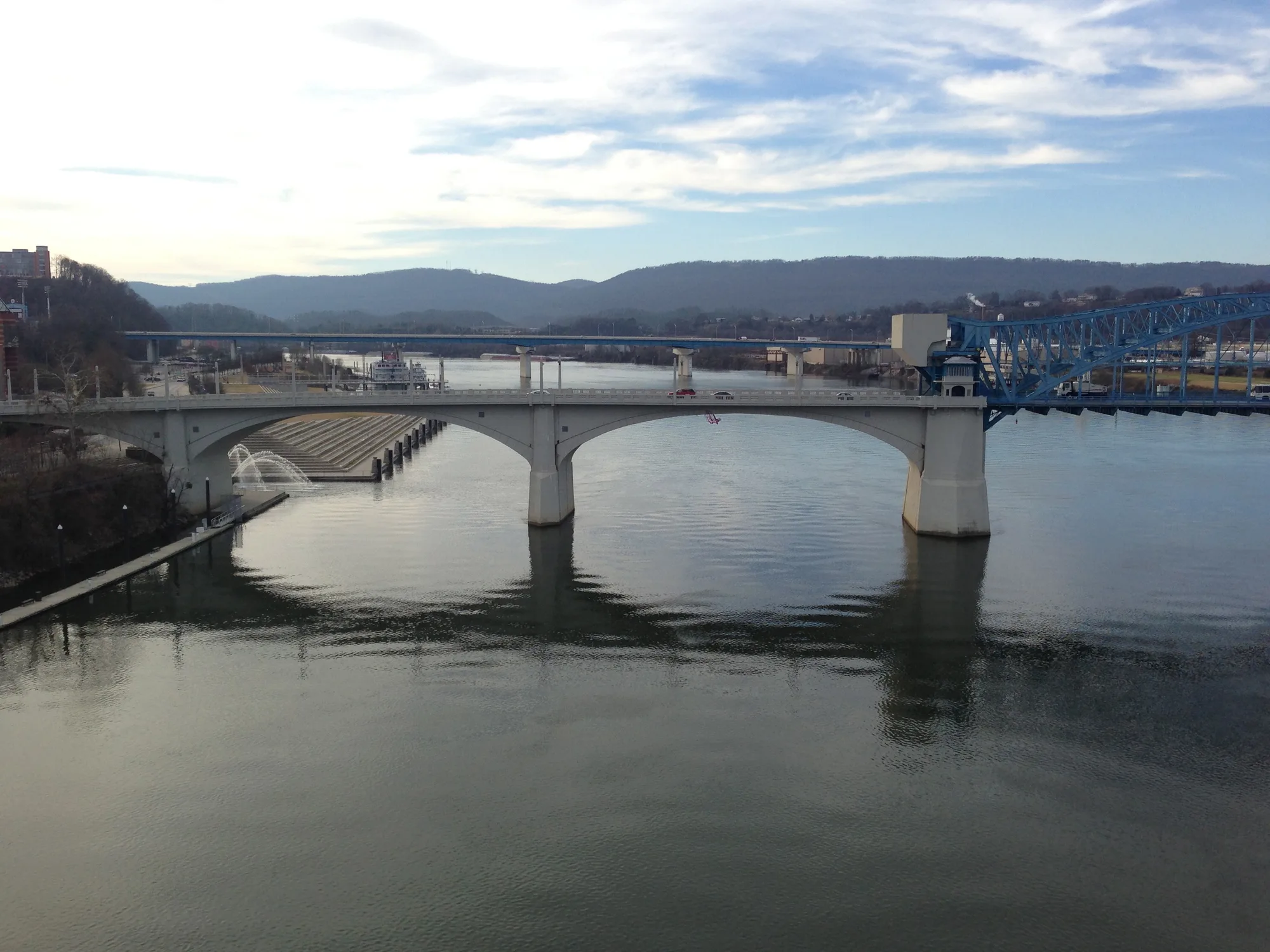 A bridge over the Tennessee River with the surrounding hills